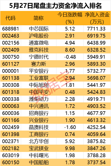 主力资金丨出击，9股获净流入超2亿元！芯片龙头股尾盘被盯上  第3张