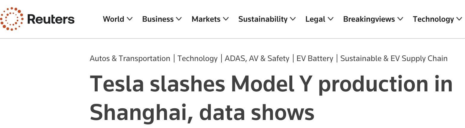在华市场份额受挫，特斯拉上海工厂被曝减产