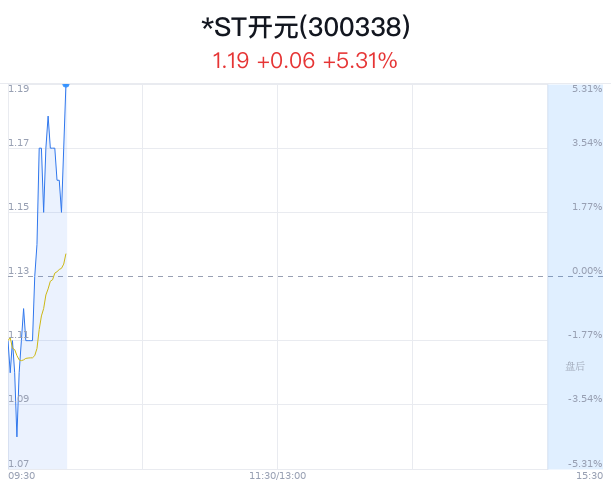 *ST开元大涨5.31% 主力净流入54万元  第1张