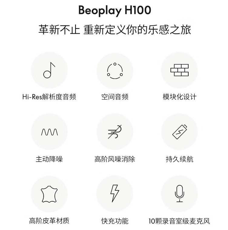 Bang  Olufsen 铂傲头戴式耳机 Beoplay H100 发布：空间音频、可更换模块设计，11598 元 第8张