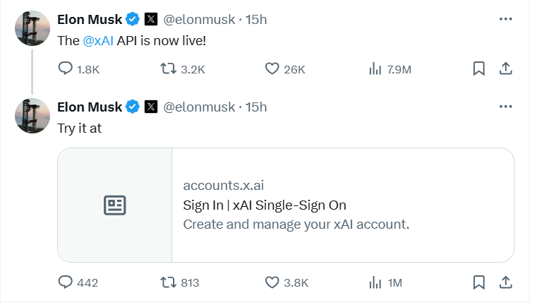 马斯克官宣！xAI正式推出API 允许Grok模型集成到其他应用